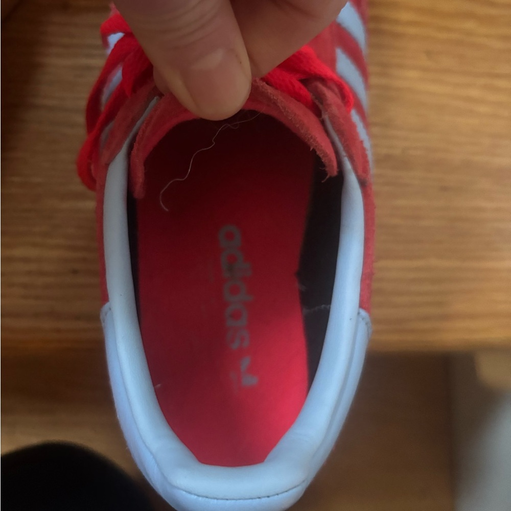 adidas Red Suede Sneakers with Light Blue Stripes-Samba - Picture 3 of 4